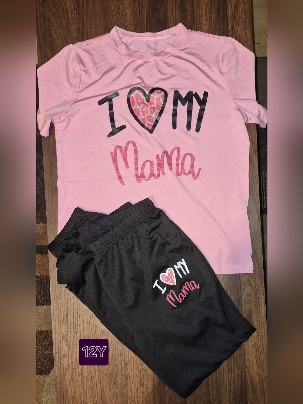 SHEIN Pink and Black "I ♥ My Mama" Kids Pajama Set